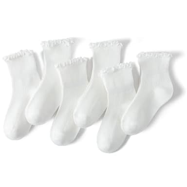 AniKigu Baby Girls Ruffle Socks Toddler Girls Frilly Dress Crew Socks 6 Pack for Kids 1-3 Years, White - Image 1