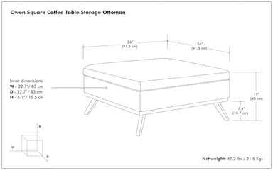 SIMPLIHOME Owen 36 inch Wide Mid Century Modern Square Coffee Table Storage Ottoman in Slate Grey Linen Look Fabric, Assembled, for the Living Room, Entryway and Family Room - Image 3