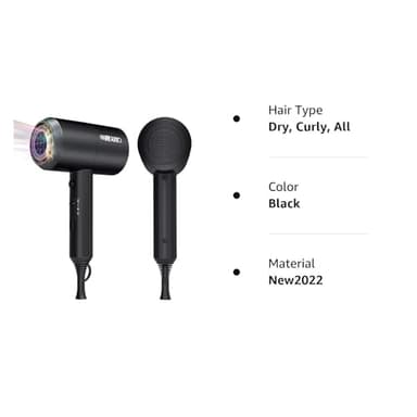 SHRATE Lightweight Ionic Hair Dryer with Diffuser - Powerful 1800W Blow Dryer for Fast Drying - Professional Low Noise Mini Hair Dryer for Travel, Gifts, Hair Styling (Black) - Image 8