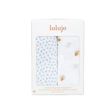 lulujo Baby Swaddle Blankets | Unisex Softest Breathable Cotton Muslin Swaddle Blanket Set | Neutral Receiving Blanket for Girls & Boys | 40in x 40in | Bees & Dots | 2-Count - Image 4