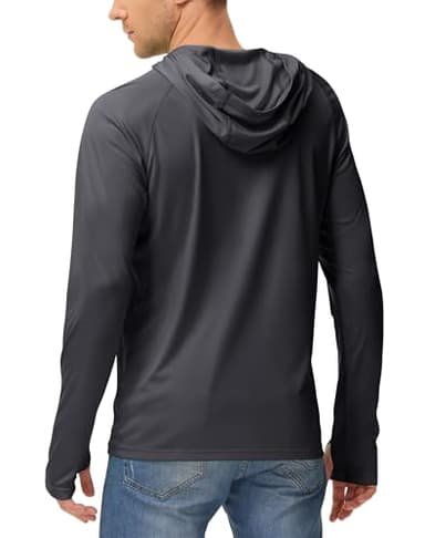 isnowood Sun Shirt UPF 50+ Men's Fishing Long Sleeve UV Protection Hoodie Hiking Rash Guard Swimming Running Light Blue Dark Grey - Image 2