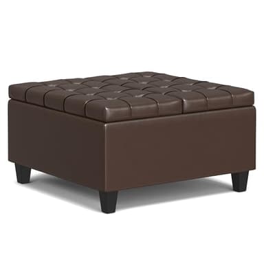 SIMPLIHOME Harrison 30 inch Wide Transitional Square Small Coffee Table Storage Ottoman in Chocolate Brown Vegan Faux Leather, Assembled, for The Living Room and Bedroom - Image 7