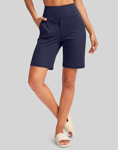 SANTINY Women's 9" High Waisted Bermuda Shorts with 4 Pockets Knee Length Long Shorts for Women Workout Athletic Casual(Purplish Blue_XXXL) - Image 3