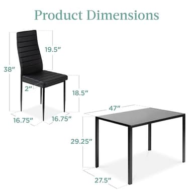 Best Choice Products 5-Piece Glass Dining Set, Modern Kitchen Table Furniture for Dining Room, Dinette, Compact Space-Saving w/Glass Tabletop, 4 Upholstered PU Chairs, Metal Steel Frame - Black - Image 7