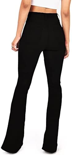 KDF Women's Black Bell Bottom Jeans for Women High Waisted Flare Bootcut Stretch Plus Size Slimming Bell Bottom Pants for Women, 12, Black - Image 2