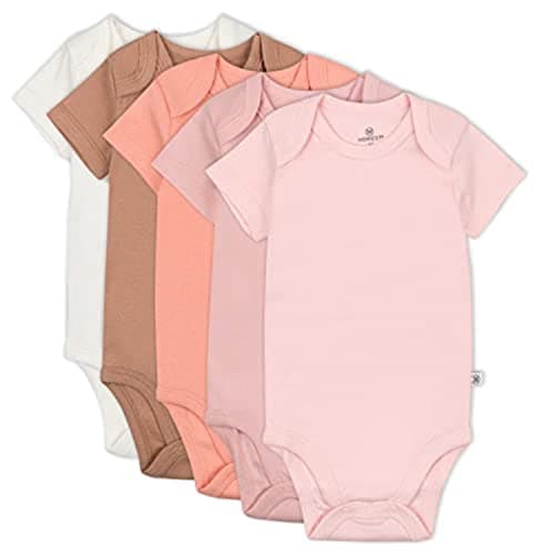 HonestBaby Unisex Baby Organic Cotton Short Sleeve Bodysuits Multi Pack And Toddler T-Shirt Set, 5 Pack Pink Sands, Newborn US - Image 1