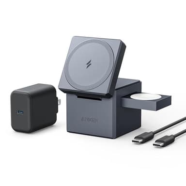 Anker MagSafe Charger Stand, iPhone 16 Wireless Charger, 3-in-1 Cube with MagSafe, 15W Foldable Fast Charging Stand, For iPhone 16/15/14/13, Apple Watch 1-8/Ultra, AirPods (30W USB-C Charger Included) - Image 1
