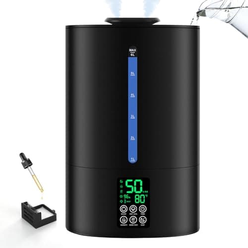 Coolfiqu 6L Humidifiers for Bedroom Large Room Home, Cool and Warm Humidifier for Plants Mist Top Fill Desk Humidifier Essential Oil Diffuser, Quiet Humidifiers with Adjustable Mist,360°Nozzle-Black - Image 1