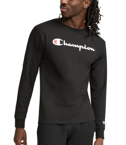 Champion Men's Long Sleeve T-Shirt, Standard Fit, C, Available in Regular and Big & Tall, Black-Classic Script Logo, Small - Image 1