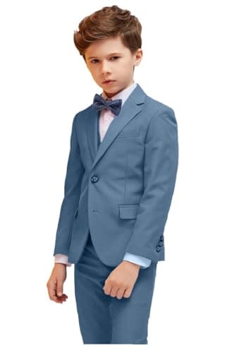 Boy Suit Slim Fit Suits for Kids Formal Outfit 5 Pcs Set Dresswear for Boys Blue Gray Size 6 - Image 3
