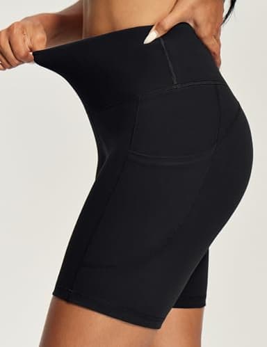 IUGA Biker Shorts Women 6" Tummy Control Workout Shorts Women with Pockets High Waisted Yoga Running Gym Spandex Compression Black - Image 4