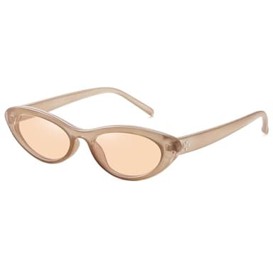 STORYCOAST Trendy Small Cat Eye Sunglasses for Women Retro 90s Oval Narrow Sun Glasses Vintage Skinny Shades UV400 Protection khaki Frame-Light Brown Lens - Image 1