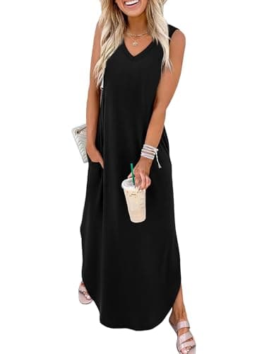 Sampeel Black Dresses for Women Flowy Casual Maxi Spring Dress 2025 Sundresses Beach Swimsuit Coverup M - Image 1