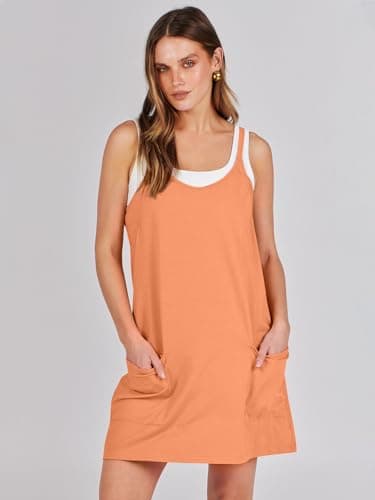 Prinbara Women Athletic Tennis Dress Summer Workout Sports Mini Romper Dress Built in Shapewear Shorts Sundress 2025 Outfits Pumpkin Small - Image 2