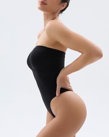 SHAPERX Strapless Bodysuit for Women Tummy Control Seamless Shapewear Thong Body Shaper with Invisible & Removable Straps,SZ5216-Black-L/XL - Image 8