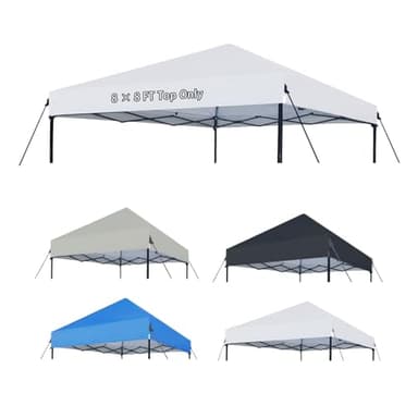 Joramoy 8×8 Canopy Replacement Top Only, Waterproof Pop Up Canopy Tent Cover with Windproof Ropes for Straight Leg Frame, Canopy Top Sunshade Sliver Coated for Outdoor Garden Patio Camping(White) - Image 1