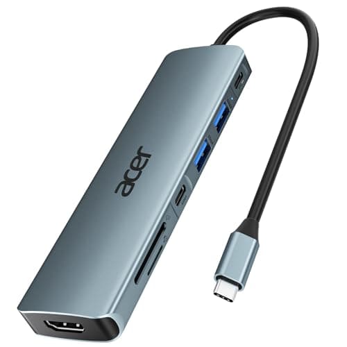 Acer USB C Hub, 7 in 1 Multi-Port Adapter for Laptop, 4K, HDMI Splitter with 2 USB A 3.1 & Type-C to HDMI Data Port, PD 100W Charging, SD Card Reader for Computer, Desktop, Space Grey - Image 1