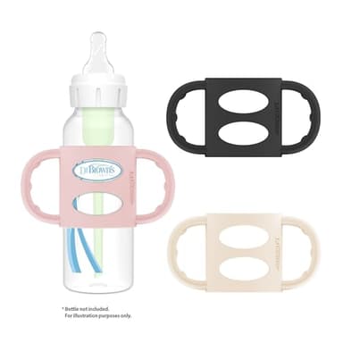 Dr. Brown's Narrow Baby Bottle Handles, 100% Silicone, Easy Grip Removable Handles for Bottle to Sippy Cup Transition, Black/Ecru/Pink, 3-Pack, 4m+ - Image 8