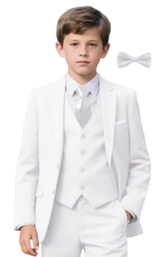 Boys Suit for Teens Young Men White Wedding Prom Tuxedo Formal Dresswear for Teenagers Boy Homecoming Party Suits Blazer Vest Pants Shirt with Bow Tie Size 20 - Image 1