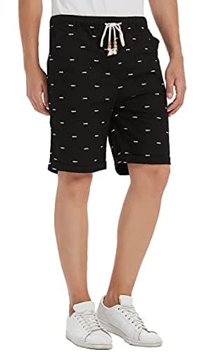 Janmid Men's Linen Short Casual Drawstring Summer Beach Floral Shorts for Men Black Fish 2XL - Image 3