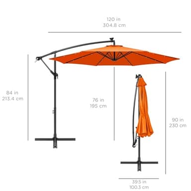 Best Choice Products 10ft Solar LED Offset Hanging Market Patio Umbrella for Backyard, Poolside, Lawn and Garden w/Easy Tilt Adjustment, Polyester Shade, 8 Ribs - Orange - Image 7