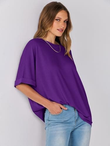 ANRABESS Womens Tops Oversized T Shirts Short Sleeve Crewneck Summer Casual Loose Basic Tee Shirt 2025 Trendy Fashion Clothes Dark Purple X-Large - Image 7