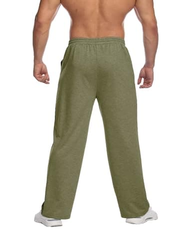 Deyeek Men's Baggy Sweatpants with Pockets Uncuffed Sweat Pants for Mens Lightweight Workout Sweatpants Wide Leg Sweat Pants Olive - Image 4