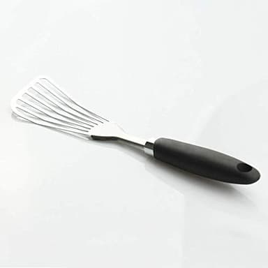 304 Stainless Steel Fish Spatula, Non-Slip Ergonomic Handle Slotted Spatula, Black - Image 3