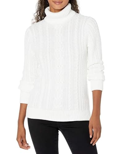 Amazon Essentials Women's Fisherman Cable Turtleneck Sweater (Available in Plus Size), White, Small - Image 1