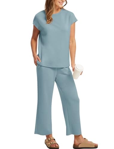 Sampeel Summer Outfits for Women 2 Piece Sets Lounge Matching Sets Women's Clothing Fashion Beach Vacation Clothes Lake Blue M - Image 4