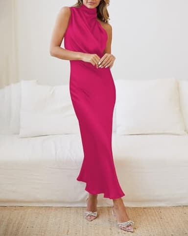 BTFBM Women Sleeveless Cocktail Dresses Fall Mock Neck Keyhole Elastic High Waist Evening Party Maxi Wedding Guest Dress(Rose Red, Small) - Image 5