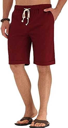 Sailwind Men’s Linen Shorts Casual Drawstring Summer Beach Shorts US Medium Wine Red - Image 5