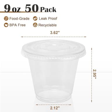 Clawsoff 50 Pack 9 oz Disposable Clear Plastic Parfait Cups with Flat Lids, Yogurt Parfait, Putting Cups for Cake, Cold Drink, Ice Cream, Fruit, Salad - Image 3