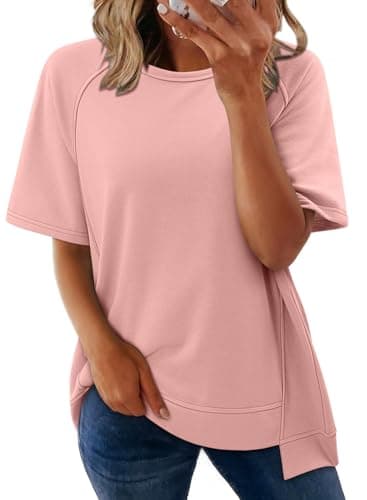 KISSMODA Womens Summer Tops Teen Girls Trendy Clothes Loose Fit Short Sleeve T Shirts 2025 Simply Teacher Tees Fashion Oversized Spring Roundneck Blouse-Pink-XXL - Image 1