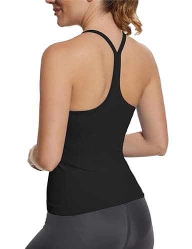 MathCat Seamless Workout Tank Tops with Built in Bra,Racerback Athletic Tank Tops Ribbed Soft Yoga Shirts Black - Image 2