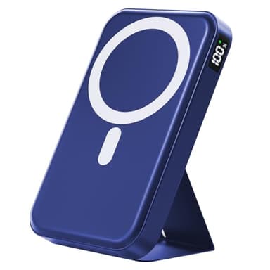 Gxorul Magnetic Power Bank, 10000mAh Wireless Portable Charger with 20W USB-C Fast Charging, Foldable Stand & LED Display Battery Pack, Compatible with iPhone 16/15/14/13/12, Blue - Image 1