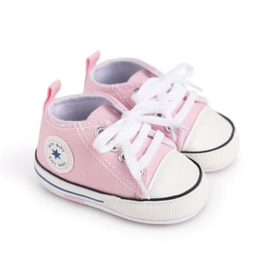 xioqen Unisex Baby Boys Girls Shoes, Newborn Infant Non-Slip Canvas Denim High Top Sneakers, Toddler First Walkers Shoes (01/Light Pink, 6-12 Months - Image 2