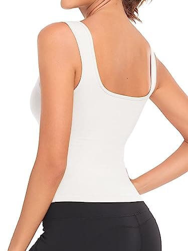 Porvike Crop Tops for Women Workout Tank Top Cropped Sleeveless Shirts Square Neck Tanks Basic Gym Exercise Clothes 3 Pack Black/White/Grey M - Image 4