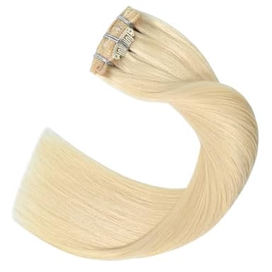 UGOTRAYS Platinum Blonde Clip in Hair Extensions - 22 Inch 115g 7pcs Platinum Blonde 100% Hair Extensions Real Human Hair Straight #60 Extensions Clip in - Image 6