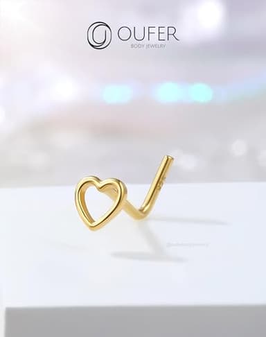 OUFER 925 Sterling Silver Gold Nose Rings, Heart Nose Studs For Women, Cute Nose Nostril Piercing Jewelry, L-Shaped 20G Nose Rings Studs-Gold Heart - Image 5
