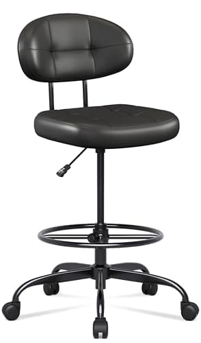 Misolant Drafting Chair Without Arms, Tall Office Chair with Footrest Ring for Standing Desk, Small Faux Leather Executive Office Chair with Adjustable Height for Bar Lab Counter Height Desk, Black - Image 1