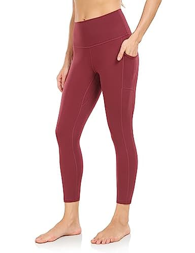 Colorfulkoala Women's High Waisted Yoga Capris 21" Inseam Leggings with Pockets(S, Wine Red) - Image 3