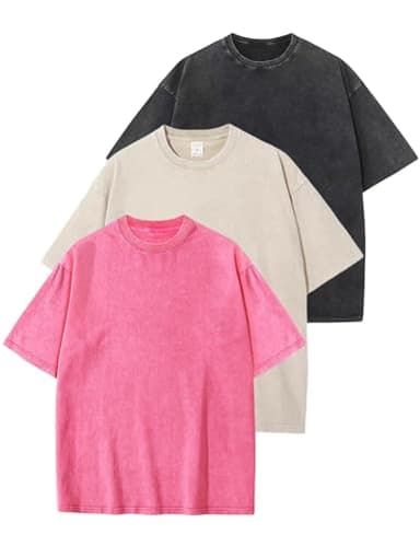 Arssm 3 Pack Men Oversized T Shirts Vintage Tee Loose Fit Short Sleeve Casual Streetwear Baggy Washed Unisex Tops(BlackBeigePink-XXL) - Image 1