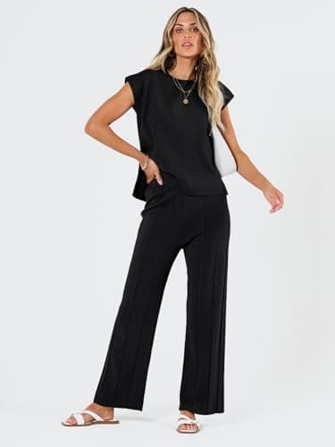 LILLUSORY 2 Piece Sets for Women Summer Vacation 2025 Lounge Outfits Matching Two Pcs Spring Knit Tracksuits Sweat Suits Black M - Image 2