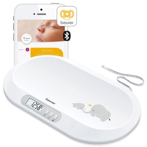 Beurer BY90 Baby Scale, Pet Scale, Digital, with Measuring Tape, tracking weight with App | For: Infant, Newborn, Toddler /Puppy, Cat - Animals | LCD Display, weighs Lbs/Kg/Oz Highly accurate - Image 1