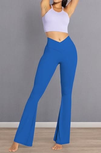 Sunzel Flare Leggings, Crossover Yoga Pants with Tummy Control, High Waisted and Wide Leg, No Front Seam Classic Blue Medium 32" Inseam - Image 9