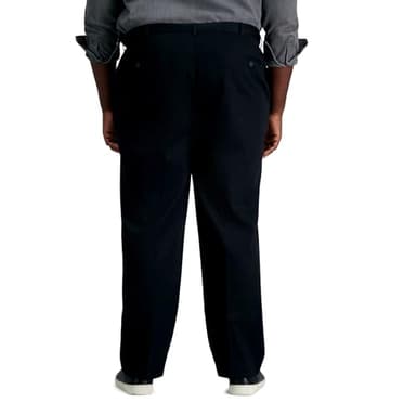 Haggar mens Big-tall Premium No Iron Khaki Classic-fit Expandable-waist Flat-front dress pants, Black, 48W x 30L US - Image 3