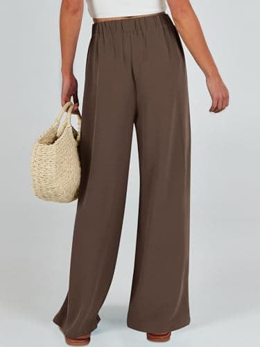 Caracilia Women Wide Leg Palazzo Pants Summer High Waist Flowy Casual Trousers Loose Lounge Beach Travel Vacation Clothes Brown Large - Image 5