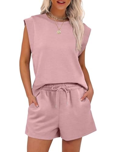 ANRABESS Two Piece Sets for Women 2025 Summer Short Lounge Set Casual Beach Vacation Outfits Spring Sweatsuits Tracksuit Light Pink X-Large - Image 1