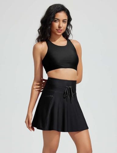 baleaf Women's Swim Skirt with Boxer Liner High Waisted Tummy Control Modest Tankini Swimsuits 2025 Zipper Pocket Skorts Bathing Suit Flowy Swimming Bottoms Black L - Image 7